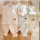 乐比拉婴儿内衣套装 春秋纯棉宝宝秋衣加棉保暖衣睡衣家居服两件套
