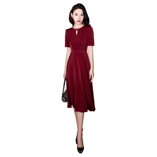 小个子妈妈装晚礼服裙女2026新款酒红色喜婆婆参加婚宴丈母娘礼服