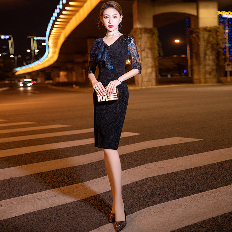黑色晚礼服2024新款轻奢小众高端平时可穿气质高级质感主持人裙女