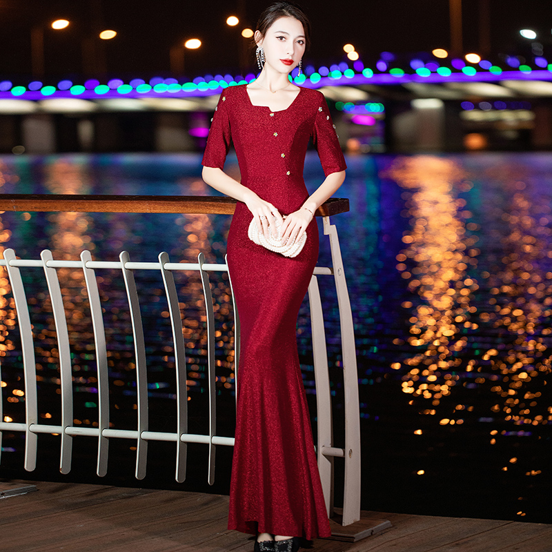新款高级感妈妈参加主持裙晚礼服