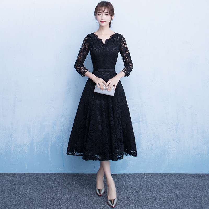 宴会黑色晚礼服2025新款时尚主持人中长款礼服女轻奢小众高端显瘦