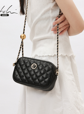 SATCHI/沙驰菱格链条包牛皮小方包时髦单肩斜挎包百搭轻奢小包包
