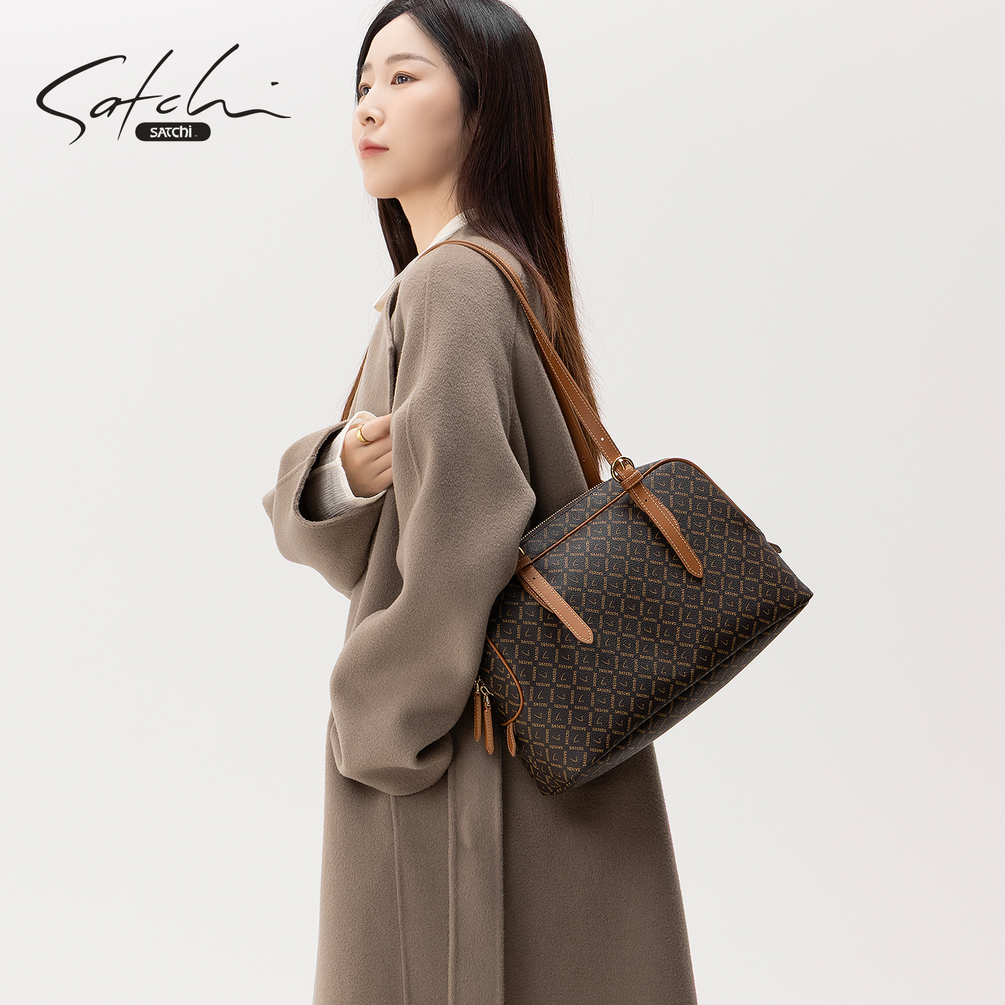 SATCHI/沙驰老花波士顿包女2026新款大容量保龄球腋下通勤单肩包,箱包皮具/热销女包/男包,通用款女包,淘宝优惠券,粉丝福利购,淘宝优惠卷