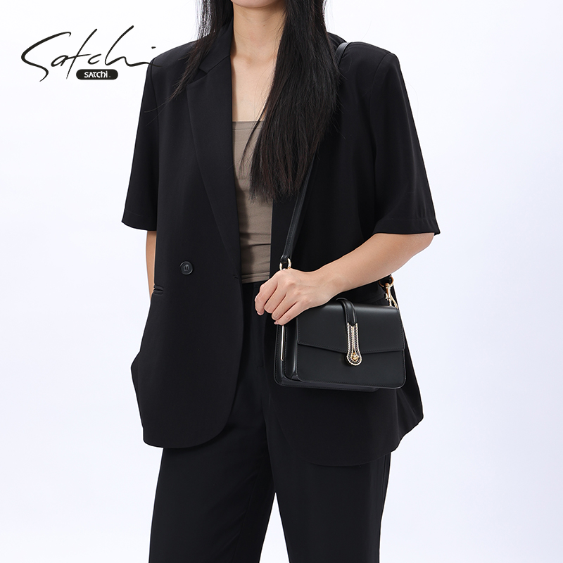 SATCHI/沙驰单肩包时尚真皮高级小众豆腐包小方包斜挎包女