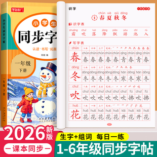 课本生字描红练习册钢笔硬笔书法练字本每日一练 6年级小学生语文同步字帖一年级二年级三四五六上册下册练字帖小学生专用人教版