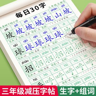 语文小学生专用钢笔每日一练楷书练字帖小学硬笔书法本笔画笔顺写字帖描红生字练习 每日30字三年级上册下册字帖练字减压同步人教版