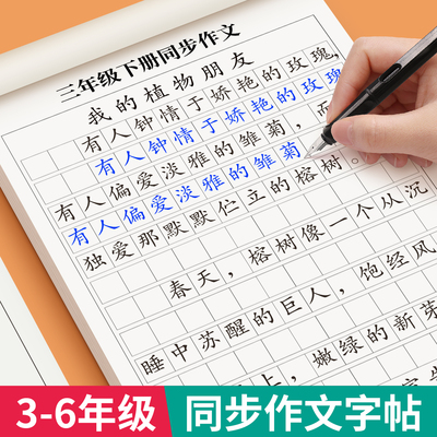 3-6年级同步作文练字帖小学生专用字帖三年级四五六年级上下册语文人教版课本满分作文每日一练优美句子好词好句积累硬笔练字本