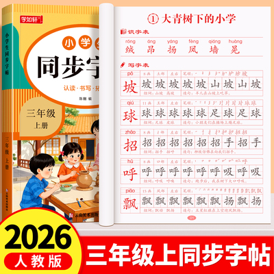 三年级上册同步练字帖小学生专用字帖人教版课本同步字帖每日一练笔画笔顺生字描红本楷书临摹练字帖课课练3上学期钢笔硬笔练字本