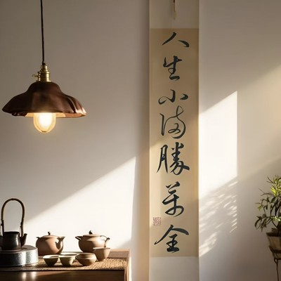 人生小满胜万全手写书法卷轴挂画茶室玄关装饰画应无所住而生其心