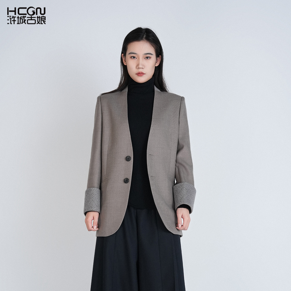 浒城古娘新款羊毛气质通勤长袖西服外套上衣新中式国风套装女春秋