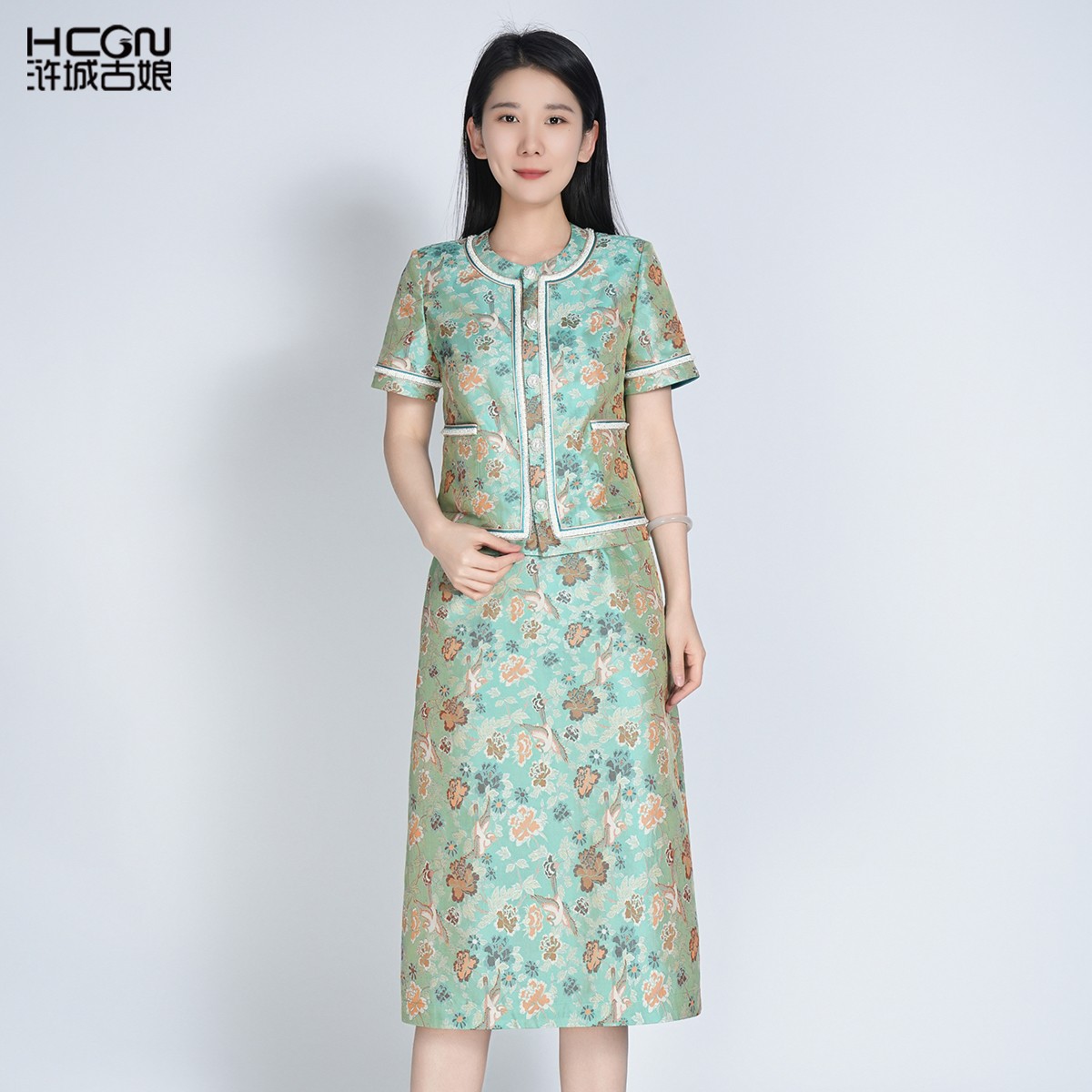 【大师系列-蜀锦】小香风圆领桑蚕丝蜀锦新中式国风套装女夏季