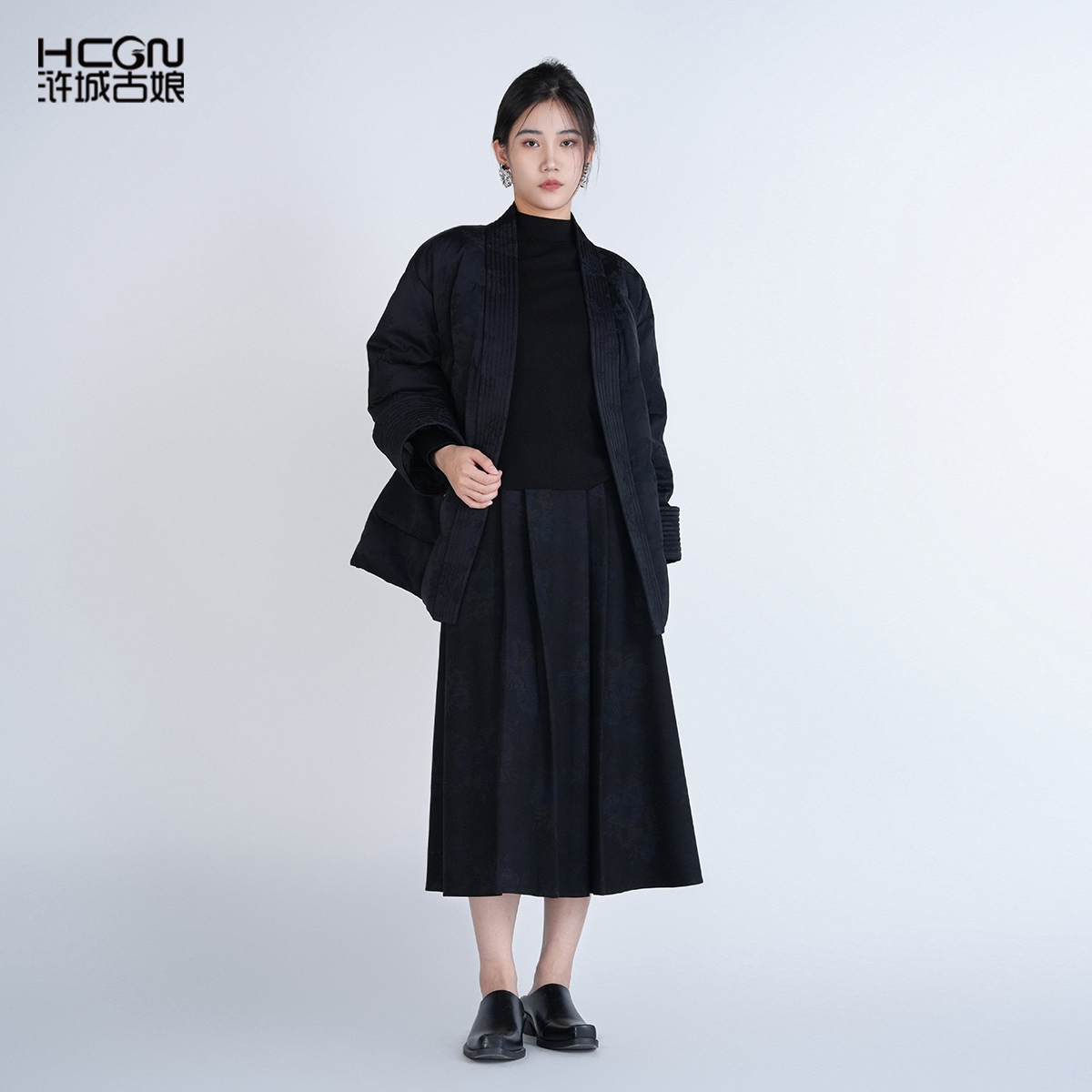 浒城古娘新款白鸭绒系带提花百搭短款新中式国风羽绒服外套女冬季