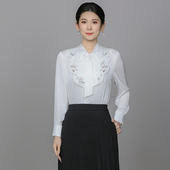 浒城古娘新款 上衣女春秋 国风衬衫 醋酸刺绣优雅复古百搭长袖 新中式