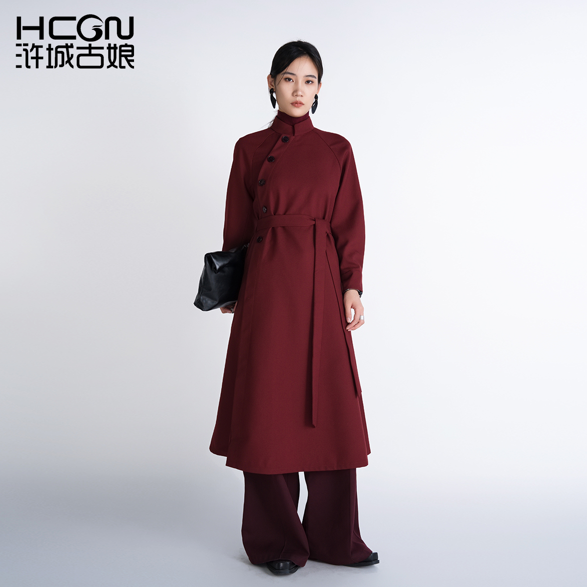 浒城古娘新款羊毛复古气质宽松红色长袖新中式国风连衣裙女款春秋