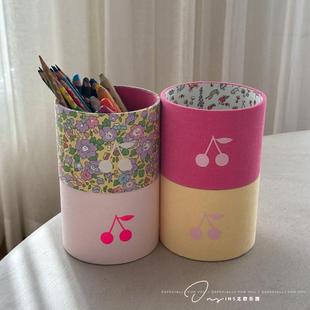 韩国樱桃kitty猫收纳桶礼盒 桌面整理收纳神器 可爱笔筒化妆刷桶