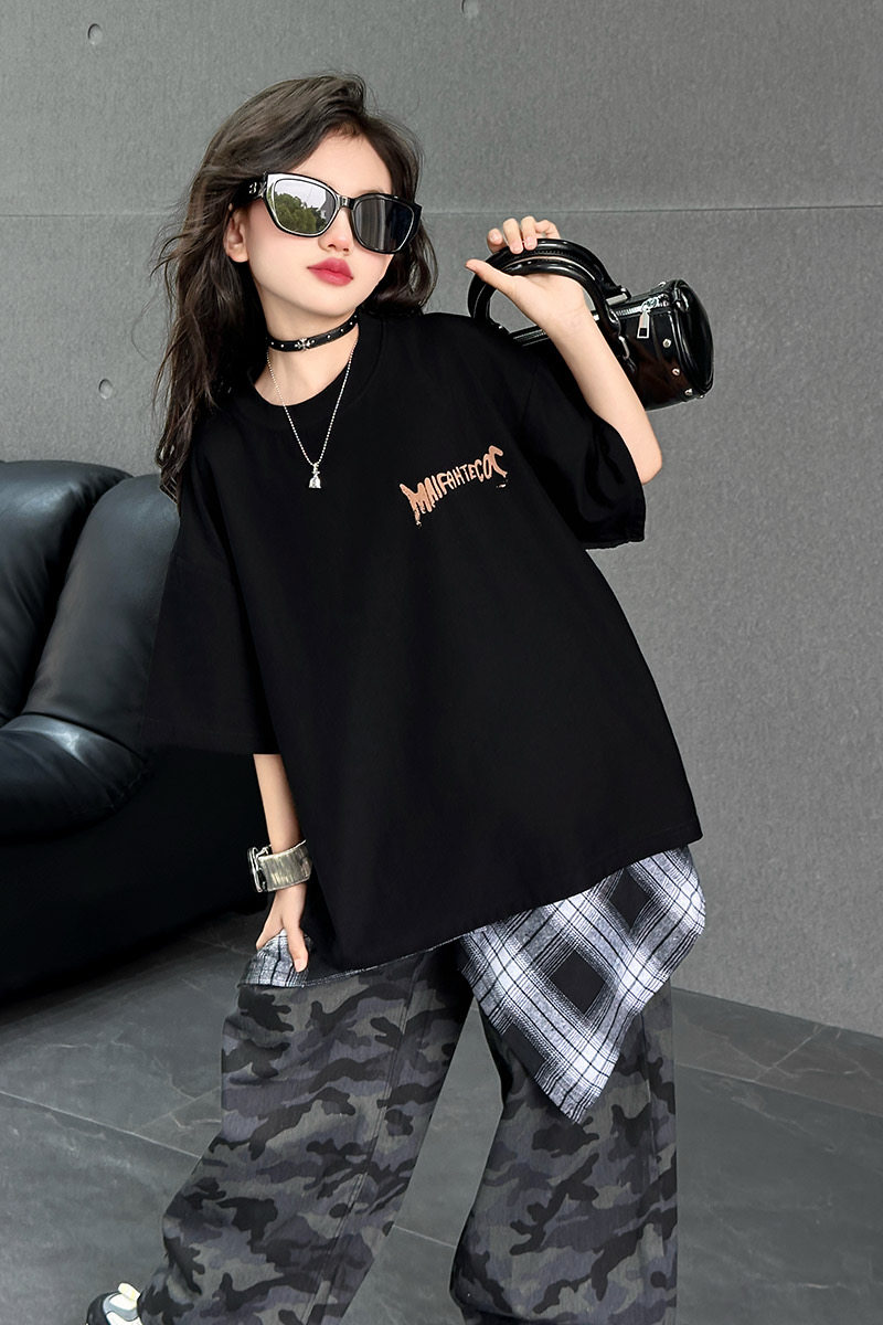 儿童街舞潮服男童格子屁帘表演服装嘻哈套装女童hiphop童装演出服