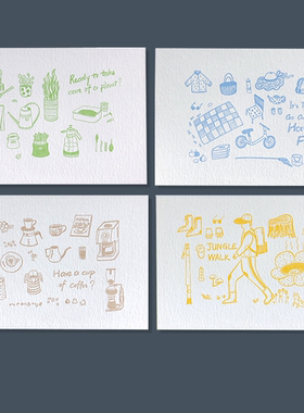 创意生活文艺清新插画卡明信片贺卡小型装饰画北欧ins风进口棉纸
