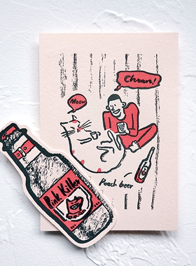 原创猫咪插画明信片贺卡ins趣味漫画套装活版印刷制生日闺蜜猫奴