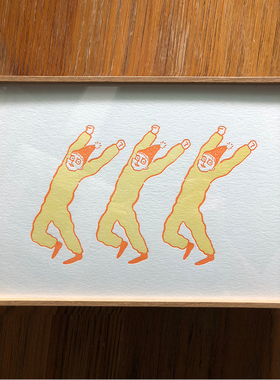 原创趣味插画简约北欧ins复古文艺风装饰画进口棉纸版画实木色框