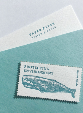 邮票造型鲸鱼插画纸品复古文艺手帐装饰礼物包装手机壳装饰卡片