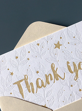 商务感恩节母亲节教师节简约折叠对折感谢卡thankyoucard进口棉纸