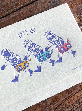 原创手绘复古明信片太空狗插画文艺卡片生日闺蜜基友进口棉纸