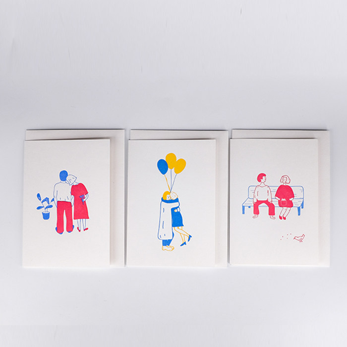 情侣爱情七夕复古插画贺卡北欧大尺寸折叠生日祝福贺卡带信封内页