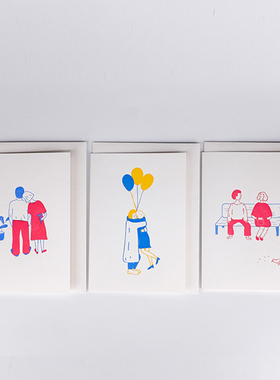 情侣爱情七夕复古插画贺卡北欧大尺寸折叠生日祝福贺卡带信封内页