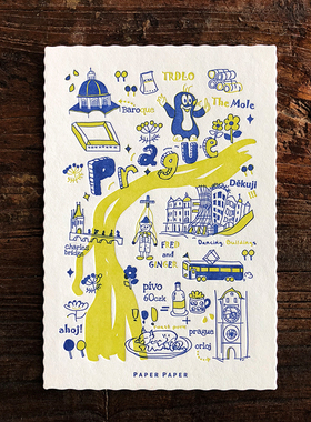 欧洲城市日式插画创意文艺明信片伦敦布拉格巴黎ins风进口纯棉纸