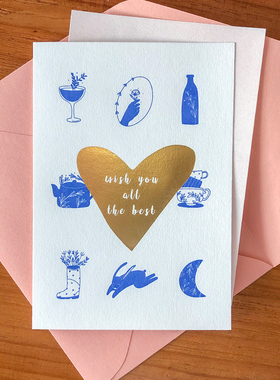 创意折叠卡ins风复古简约浪漫情侣文艺烫金进口棉纸含信封信纸