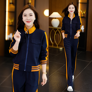 运动服套装女2024春秋新款洋气减龄立领开衫直筒腿裤跑步服两件套