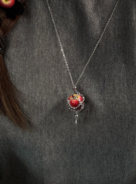 童话信物新年款平安红苹果网兜项链吊坠个性设计感甜美百搭毛衣链