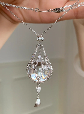 新款水晶捕梦网吊坠珍珠网兜项链高级感小众设计毛衣链锁骨链饰品