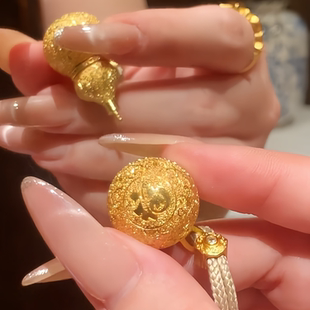 新中式黄金色国潮招财纳福葫芦吊坠项链女轻奢福禄双全毛衣链挂坠