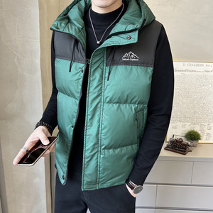 拼色羽绒服马甲男冬季新款刺绣保暖坎肩羽绒马夹男潮背心外套立领
