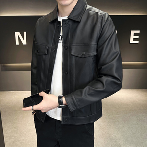 2023立领皮衣夹克男士春秋季新款修身帅气工装机车服PU皮外套男装