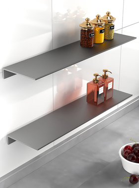 枪灰色厨房置物架壁挂一字型调味调料架子浴室镜前太空铝隔板收纳