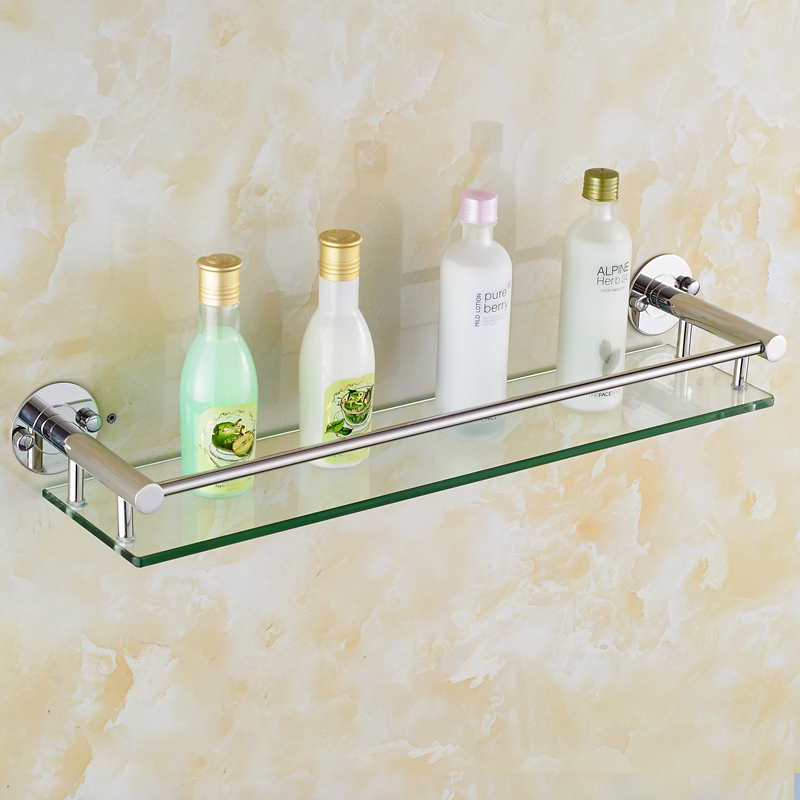 单层浴室镜前置物架 卫生间洗漱用品放置架壁挂式化妆台玻璃架子