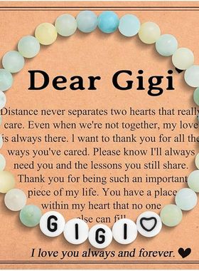 女式新品6mm石字母手工串珠手链卡片礼物手饰品