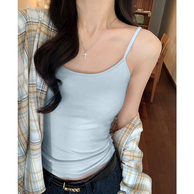 H587小吊带显瘦修身辣妹夏季上衣女带胸垫内搭背心性感t桖百搭