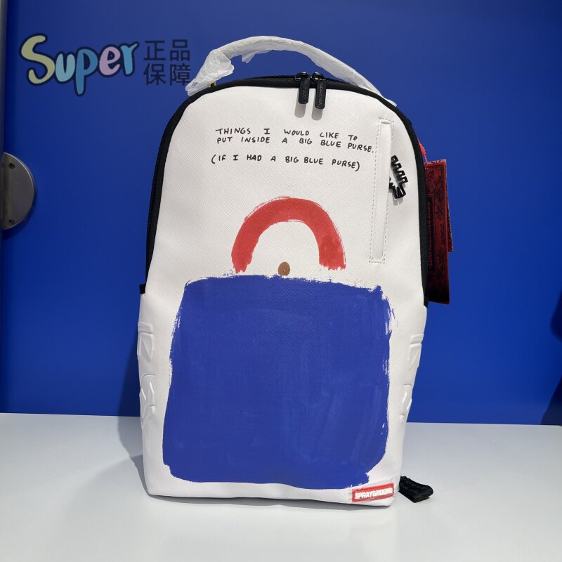 SprayGround双肩包蓝白色涂鸦简约背包男女学生背包新品W1045757