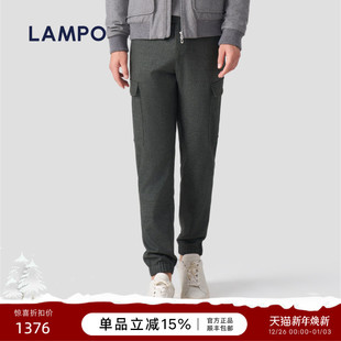 休闲裤 蓝豹男士 LAMPO 法兰绒搭袢腰九分直筒休闲裤 法兰绒