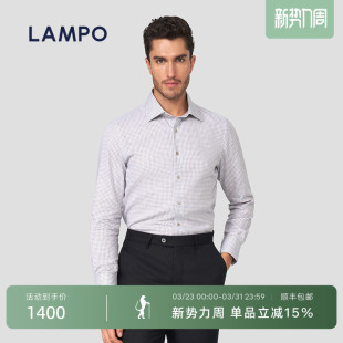 易打理 纯棉衬衫 LAMPO 长袖 3D雕刻感提花易打理衬衣 蓝豹男士