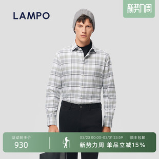 蓝豹男士 LAMPO 长袖 衬衫 格纹商务休闲衬衣 舒适意式 易打理