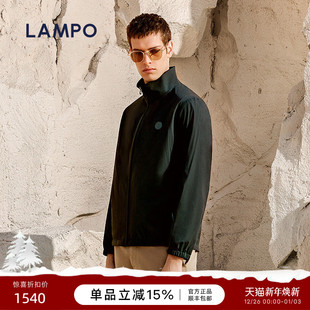 立领亲肤功能款 蓝豹休闲外套男士 LAMPO 黑色夹克外套 皮肤衣
