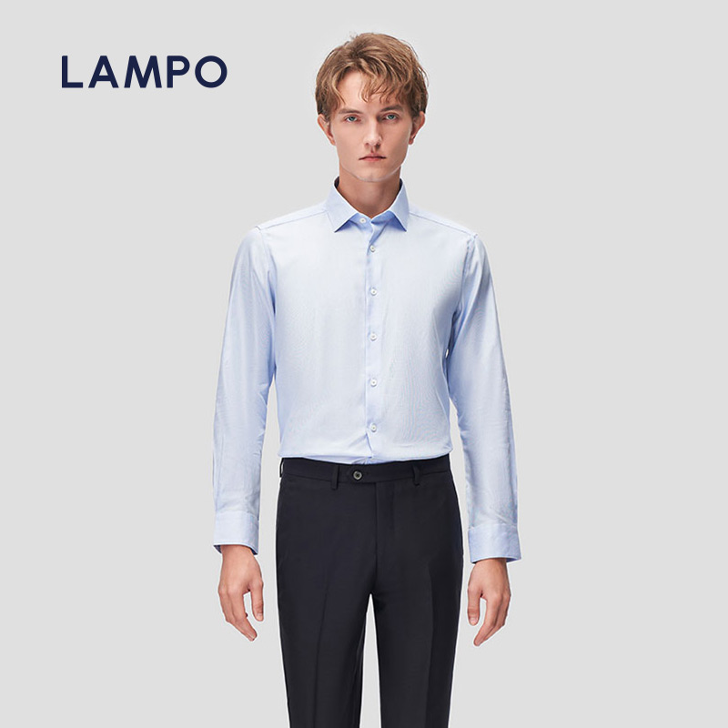 LAMPO/蓝豹长袖修身浅蓝小提花