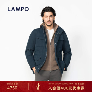 【25秋冬新品】蓝豹LAMPO男士棉混纺刮蜡白鹅绒服深蓝保暖羽绒服