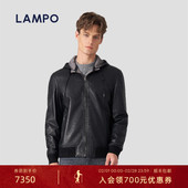 LAMPO 羊皮革 蓝豹羊皮革皮衣男轻便保暖连帽休闲商务皮夹克