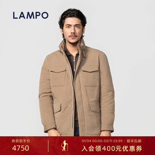 【25秋冬新品】蓝豹LAMPO男士棉混纺刮蜡白鹅绒服卡其保暖羽绒服