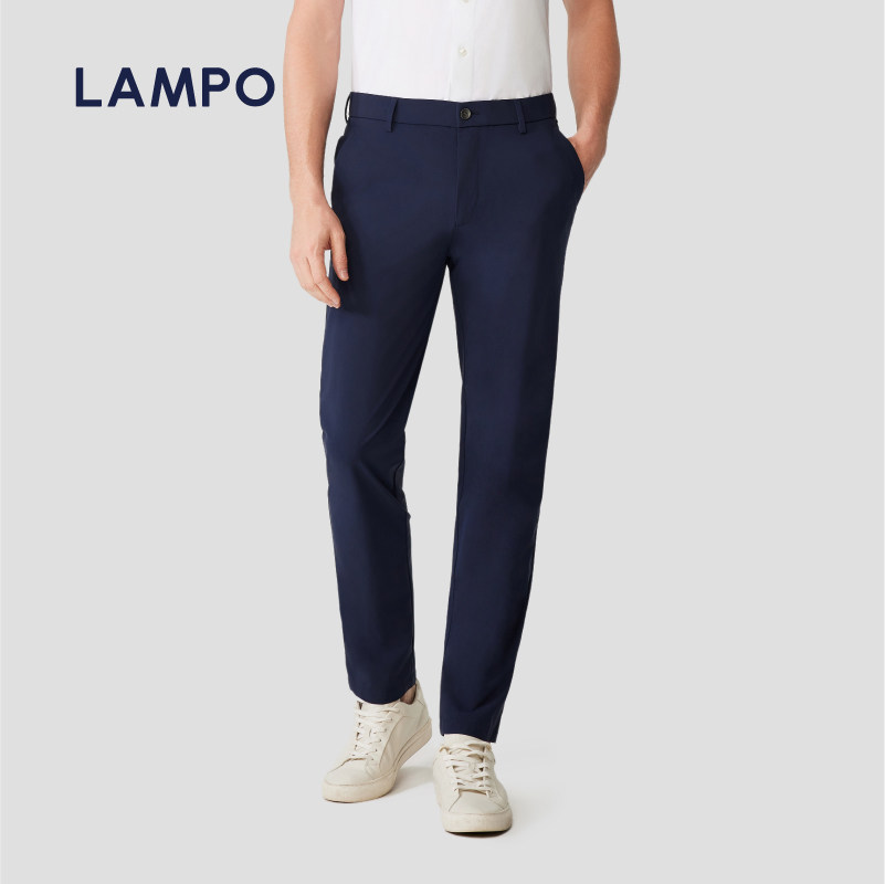 【四面弹】LAMPO/蓝豹春夏舒适耐磨直筒深蓝素面商务休闲裤